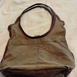 ROUGH AND TUMBLE WAXED CANVAS LEATHER TRIM SHOULDER BAG